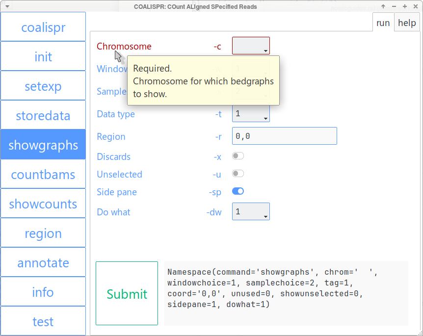 Gui for coalispr showgraphs